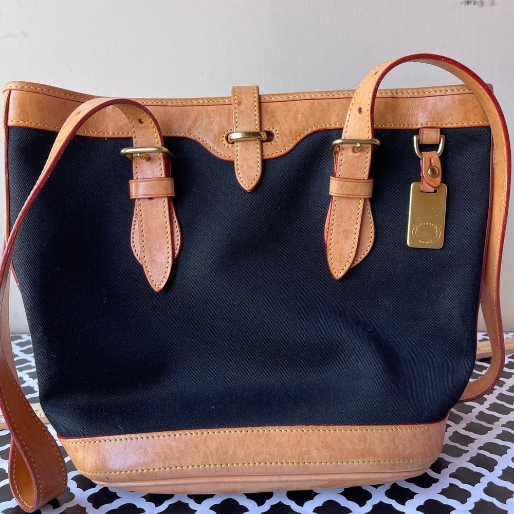 VINTAGE DOONEY AND BOURKE PURSE LEATHER AND CANVAS TOTE BUCKET BAG